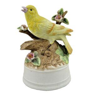 Milano Porcelain Sculpture Canary Bird by Edna Mann Korea Figurine Music Box